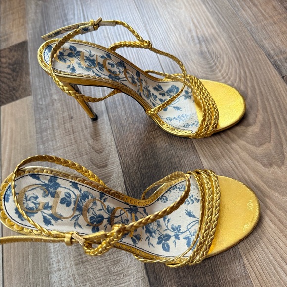 Gucci Gold Braided Heels - Picture 3 of 8